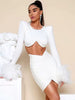 Elegant Feathers Super Short Tops And Mesh Mini Skirt Two Piece Sets Mssza