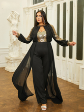 Elegant Round Neck Long Sleeved Sequin Plus Size Jumpsuit Mssza