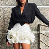 Elegant High Waist Patchwork Ruffle Pleated Lace Short Skirt Mssza