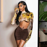 Elegant Knit Full Sleeve Crop Tops and Skirt 2 Piece Sets Mssza