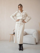 Elegant Knit Viscose Long Sleeve Blazer Skirt Two Piece Set Mssza