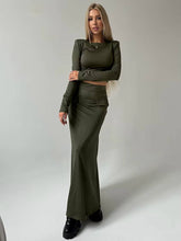 Elegant Knitted Long Sleeve Crop Top With High Waist Long Skirt 2 Piece Sets Mssza