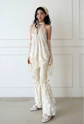 Elegant Lace Bandage Stitching High Waist Gothic Pants Mssza