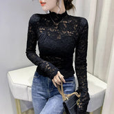 Elegant Lace Stylish Long Sleeve Stand Collar Blouse Mssza