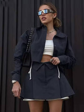 Elegant Lapel Button Shirts And High Waist Pleated Skirts 2 Piece Set Mssza