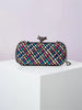 Elegant Leather Bright Line Woven Metal Knot Party Clutch Bag Mssza