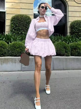 Elegant Long Sleeve Crop Shirt With Mid Waist Pleated Mini Skirt Loose 2 Piece Set Mssza