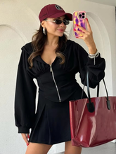 Elegant Long Sleeve Crop Top With High Waist Mini Skirt Two Pieces Set Mssza