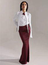 Elegant Long Sleeve Shirt With High Waist Maxi Skirt Two Pieces Set Mssza
