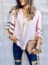 Elegant Loose Fitting Bell Sleeves Mesh Inserts Blouse Mssza