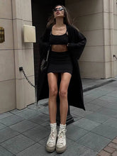 Elegant Loose Long Sleeve Robes Tank Top With High Waist Mini Skirt 3 Piece Set Mssza