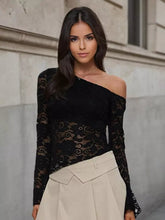 Elegant Off-Shoulder Flared Long Sleeves Open Shoulder Lace Top Mssza