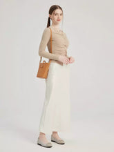Elegant Office Style Natural Waistline Elastic Waist Long Skirt Mssza