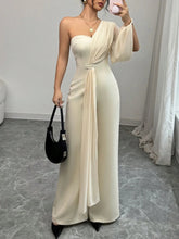 Elegant One Shoulder Single Long Sleeved Chiffon Half Strapless Jumpsuit Mssza