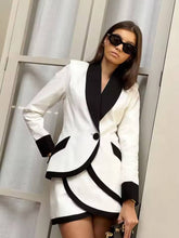 Elegant Patchwork Single Button Pockets Shirts And Mini Skirts 2 Piece Set Mssza