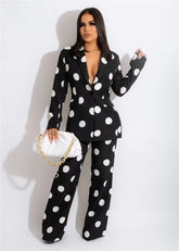 Elegant Polka Dot Print Blazer Coat Pants Suits Two Piece Set Mssza