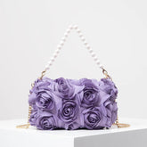 Elegant Rose Flower Dinner Bag, Faux Pearl Handbag Mssza