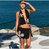 Elegant Sequin Flower Vest Lace Up Halter Hollow Out Backless Tops A-line Mini Skirts Mssza