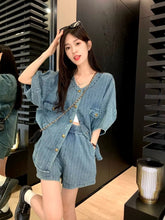 Elegant Solid Color Loose Coat Top Wide Leg Short Pants Two-piece Set Mssza