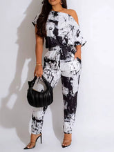 Elegant Splash One Shoulder Tie Dye Print Jumpsuits Mssza