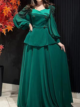 Elegant Square Neck Mesh Puff Sleeves Tops and High Waisted Pleated Skirt Mssza
