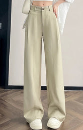 Elegant Straight Casual Denim Cotton Loose Wide Leg Full Pants High Waist Solid Trousers Mssza