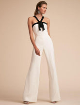 Elegant Straps Two Tone Backless Long Wide Leg Jumpsuit Mssza