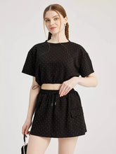 Elegant Studded Polyester Crop Top And Mini Skirt Two Piece Set Mssza