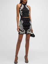 Elegant Stunning Beaded Halter Neck Camis Top Mini Skirt Designer Suit Set Mssza