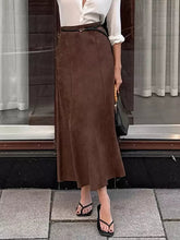 Elegant Suede Solid Color Daily Casual A-Line Maxi Skirt Mssza