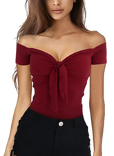 Elegant V-Neck Backless Short Sleeve Beach Party Slim T-shirt Mssza