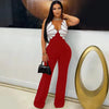 Elegant V-neck Spaghetti Straps Wide Leg Pants Patchwork Jumpsuits Mssza