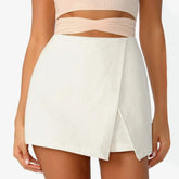 Elegant Zip Back Split Front Button Fly Beach Style Skinny Mini Skirt Mssza