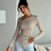 Elegant solid color long sleeve Daily simple date out of the street T-shirt Mssza