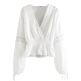 Embroidery Cross V-Neck Blouses Shirt Mssza