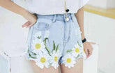 Embroidery With Waist Pocket Jean Pants Outdoor Denim Shorts Mssza