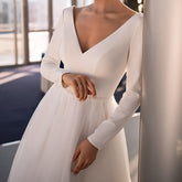 Slim V Neck White Long Sleeves Evening Party Dresses Mssaz Desses