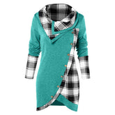 Plaid Colorblock Button Asymmetric Layered Dress Mssaz Desses