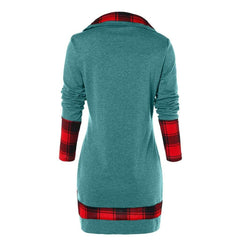 Plaid Colorblock Button Asymmetric Layered Dress Mssaz Desses