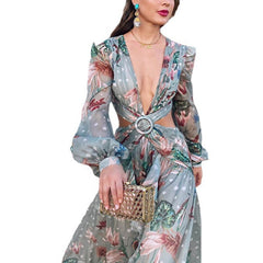 Long Sleeved Ruffles Deep V Neck Long Beach Prom Dresses Mssaz Desses