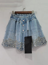 High Elastic Waist Tassel Diamond Wide Leg Denim Short Mssza