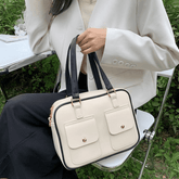 Preppy Style PU Leather Tote Bag Handbag Large Capacity PU Travel Shoulder Bags Mssza