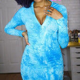 Long Sleeve Turtleneck Zipper Tie Dye Skinny Dress Bodycon Dress Dress Mssaz Desses
