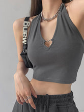 Casual Lace V Neck Hearted Hollow Out Halter Slim Crop Top Mssza