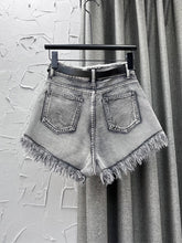 Denim Shorts Tassel Spliced High Waist Multiple Pockets Wide Leg Short Jeans Mssza