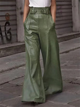 Faux Pu High Waisted Loose Pleated Pockets Streetwear Wide Leg Trousers Mssza