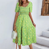 Split Swing Short Sleeve Floral Print Scoop Neck Plus Size Beach Boho Dress Mssaz Desses