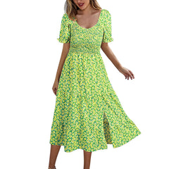 Split Swing Short Sleeve Floral Print Scoop Neck Plus Size Beach Boho Dress Mssaz Desses