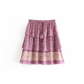 Floral boho style rayon print short oversize skirt Mssza