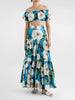 Flower Print Off The Shoulder Short Sleeve Top High Waist A Line Folds Skirts Two Piece Set Mssza